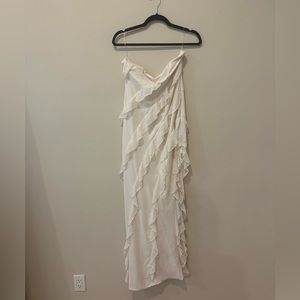 NEVALI-Bandeau Ruffle Detail Maxi Dress in Ivory